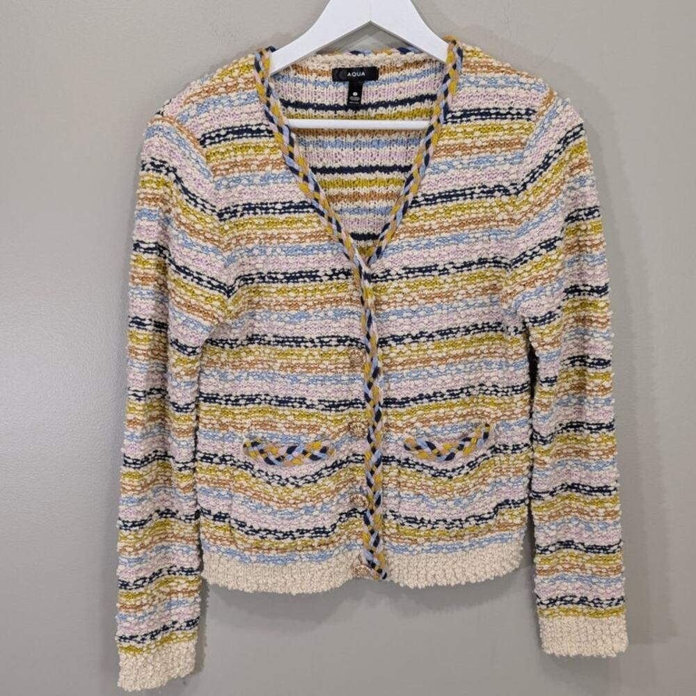 Aqua Cardigan Sweater Rainbow Classic Old Money Timeless Cozy Cute - Size S